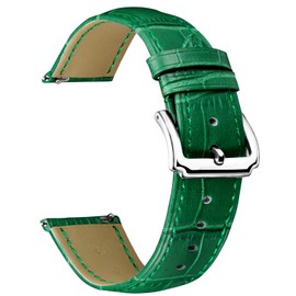 Binlun Leather Watch Strap, Quick Change Leather Strap, Replacement for Men and Women, 10 mm, 12 mm, 14 mm, 15 mm, 16 mm, 17 mm, 18 mm, 19 mm, 20 mm, 21 mm, 22 mm, 23 mm with 12 colours., Green