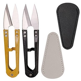 2Pcs Multicolor Mini Sewing Scissors Clipper 2Pcs Leather Scissors Sheath Cover Small Embroidery Thread Thrum Yarn Trimming Nipper U-Shaded Craft Cross Stitch Scissors (Black/Yellow)