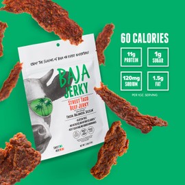 Baja Beef Jerky | Keto Friendly, Gluten Free, Low Calorie Craft Jerky | 25g Protein, 100% All-Natural Beef, No Nitrates | 3 pack 2.5 Oz Bags (Street Taco)