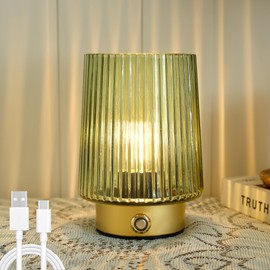 ULAROOM Cordless Lamp Rechargeable Battery Operated lamp, Glass Small Table lamp - Portable Dimmable Brightness Touch Wireless Bedside Lamp for Bedroom Kitchen Dining Home Living Room Decor Green