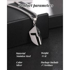 Ticome Spartan Warrior Helmet Necklace,Retro Ancient Greek City-State Honor Commemorative Stainless Steel Mask Pendant Necklace,Simple Personality Fashion Jewelry Party Gifts for Men(Silver)