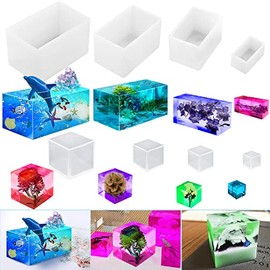 FineGood - Moldes de resina cuboide de cubeta, moldes de resina transparente, cuadrados, de silicona, rectangulares, para resina epoxi, para decoración