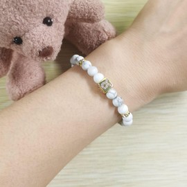 Tobestu Womens Taurus 12 Constellation Sign Bracelet - 6mm White Turquoise Beads Bracelets Horoscope Jewelry Gift SJYA4647