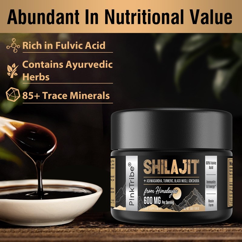 P!nkTribe Shilajit Resin Gold Standard Shilajit - 600mg Himalayan Shilajit