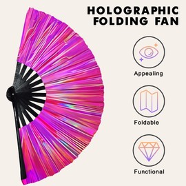 2 Pcs Large Rave Folding Fan Foldable Handheld Fan for Men Women Chinese Hand Fan for Line Dancing, Kung Fu, Music Festivals, Disco, Parties, Performances,Gifts (Purple)