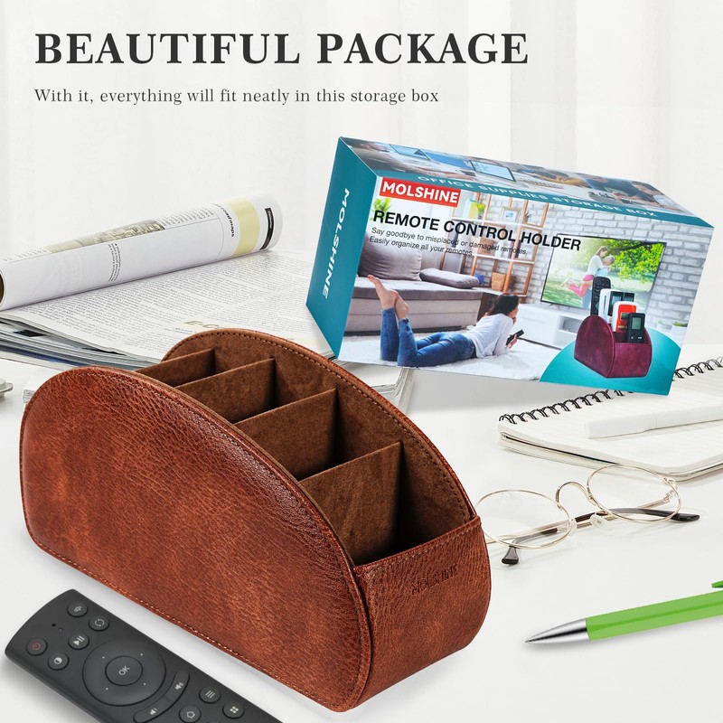 molshine Remote Control Holder with 5 Compartments, PU Leather Remote