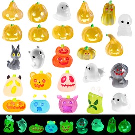25PCS Halloween Mini Resin Pumpkin Ghost Figures Glow in Dark Decor