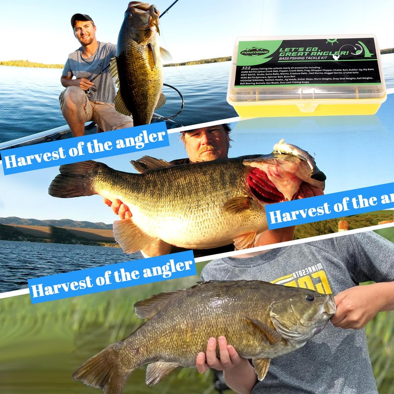 FONMANG 322-Piece Fishing Lures Kit - Buzz Bait/Spinner Baits/Jig/Frog, Fishing