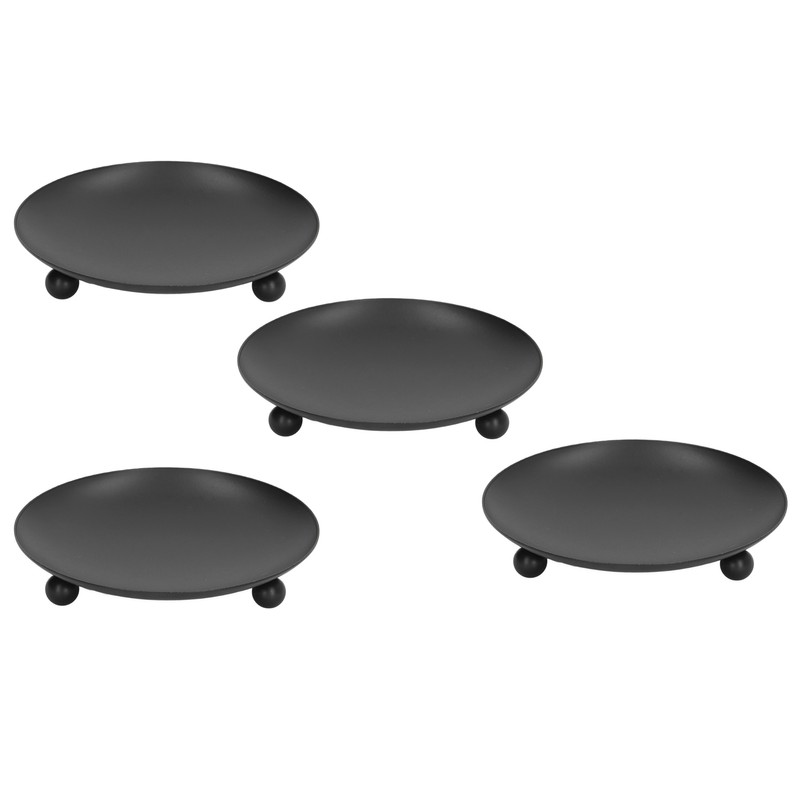4pcs Iron Plate Candle Holder Retro Modern Round Black Matte