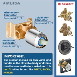 Airuida Square Shower Handle Wall Mount Brass Faucet Shower Rough-In Valve Trim Kit 5.5 Inch Cover Plate Chrome Polish