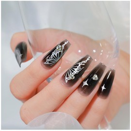 GALSPRO Long Press on Nails - Set of 24 Fake Nails with Designs in 12 Different Sizes for Perfect Fit, Cute False Nails Kit for Women with 0.07oz Nail Glue, A Double Sided Nail File & Cuticle Stick