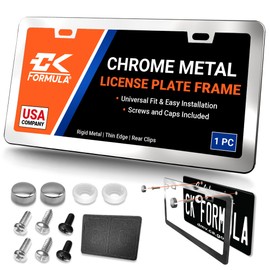 Silver Chrome License Plate Frame - Metal License Plate Cover for Car Plate Frame, Chrome License Plate Frames for Men, Car License Plate Holder, Porta Placas para Auto, Car Tag Frame (Pack of 1)