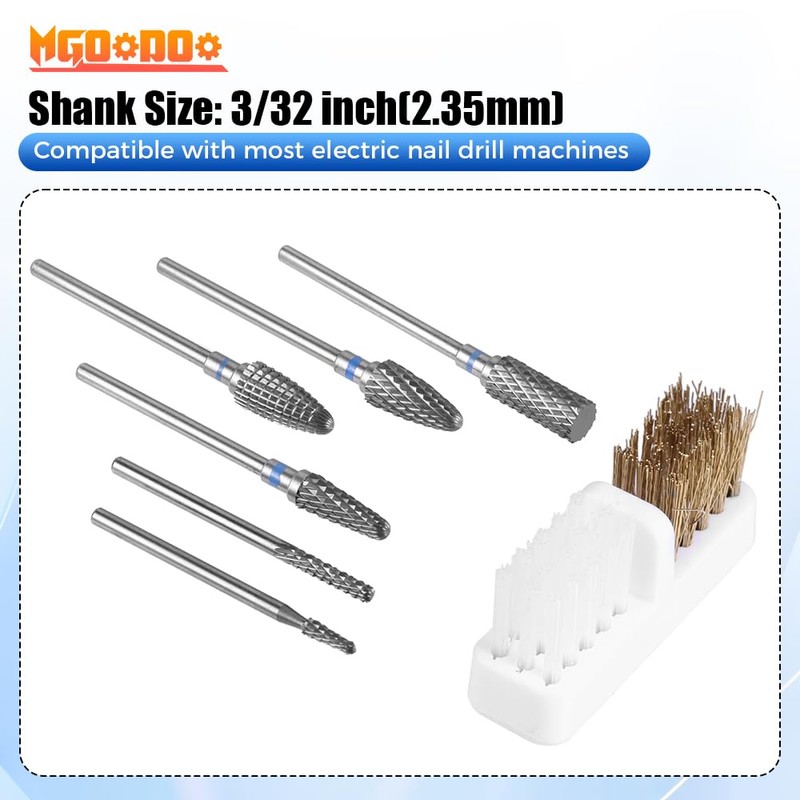 Mgoodoo 6PCS Nail Drill Bits, 3/32'' Efile Nail Drill Bits,