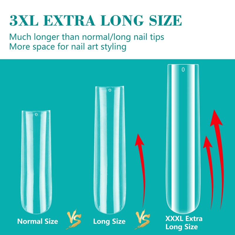 LIONVISON 3XL Clear Full Cover Nail Tips for Acrylic Nails