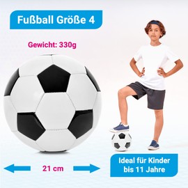 DREAMSPORTS 24 Football Size 4 (Children's Football or Light Training Ball, 330 g Light). Classic Design in Black and White - For Children and Juniors - With Ball Needle for Inflating