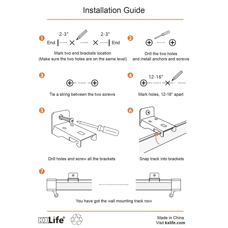 KXLIFE Soportes de pared negros para riel de cortina flexible,
