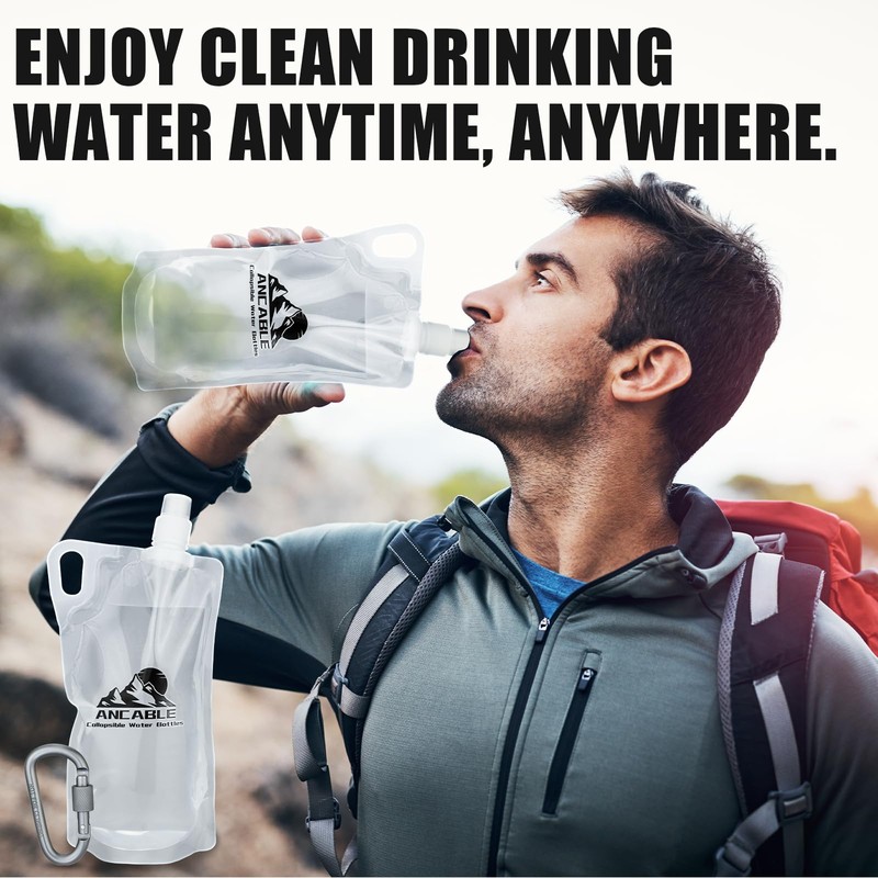 Ancable 1L Hiking Collapsible Water Bottles, 4-Pack 33OZ BPA-Free Foldable