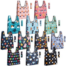 Teenyyou 12 Pcs Reusable Grocery Bag Foldable Shopping Tote for Women Washable Tote Bag Bulk with Handles Gift Bag(Cat)