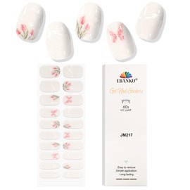 EBANKU Semi Cured Gel Nail Strips, 20PCS Clear Butterfly Flower UV Gel Nail Stickers Wraps for Summer DIY Salon-Quality Nail Strips with File, Stick- UV Light Required