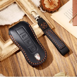 [First choice] Compatible with "Carrera Boxster Cayenne Macan Panamera" (For Panamera 911 Carrera Cayenne Macan Boxster Cayman) Cowhide Leather Key Case Key Cover Key Cover Key Bag (Black, B Type)