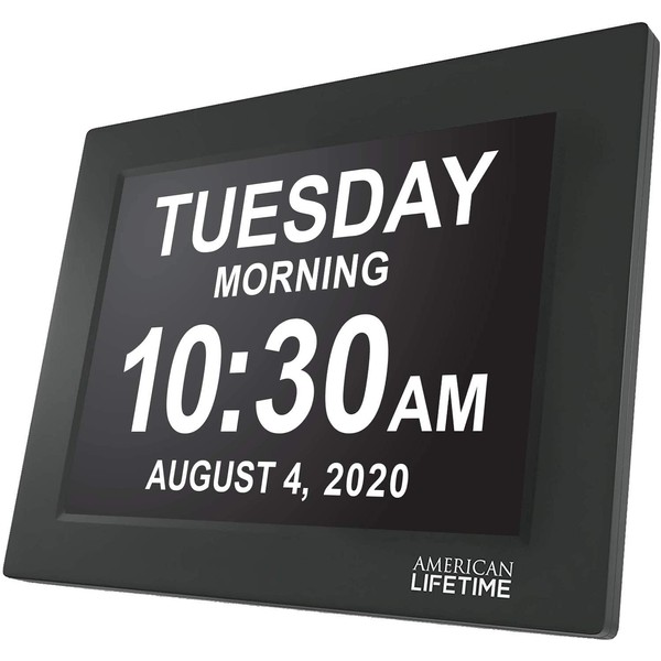 American Lifetime, Newest Version, Day Clock Extra Large Impaired Vision Digital Clock with Battery Backup and 5 Alarm Options, Premium Mahogany Color