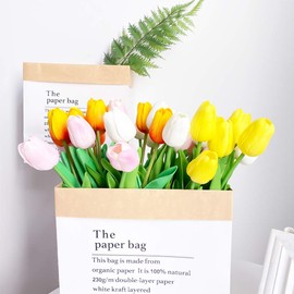 WISTART 24pcs Multicolor Artificial Tulips Flowers Fake Faux PU Tulip Bouquet Real Touch Flower Arrangement for Home Room Office Party Wedding Decoration Excellent Gift Idea for Mothers Day