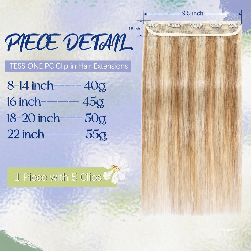 TESS Real Hair Extensions Clip in One Pieces 12 inch