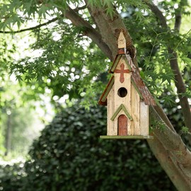Glitzhome Wooden 11.81" H Hanging Distressed Church Birdhouse Decorative Garden Bird House
