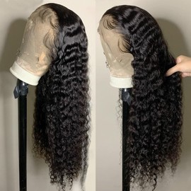 GLOWNINA 28 Inch Deep Wave Lace Front Wigs Human Hair 180% Density HD Transparent Glueless Curly Wig Human hair Pre Plucked with Baby Hair Deep Wave Wig 13x6 Lace Frontal Wigs for Women Human Hair
