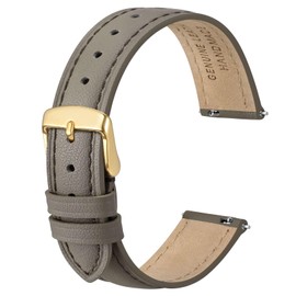 ANBEER 16mm Flat Thin Elegant Genuine Leather Watch Strap,Quick Release Replacement Watch Band,Warm Gray with Gold Buckle