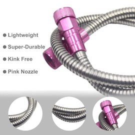 YANWOO - Manguera de jardín de acero inoxidable 304 de 5 pies hembra a hembra con conector macho a macho rosa para carrete de manguera de jardín (5 pies)