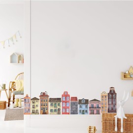 IARTTOP Colorful City House Wall Decals Building Wall Sticker City Skyline Wall Decal Kids Room Townhouse Wallpaper for Nursery Living Room Bedroom Decoration