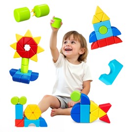 Pairez Toys Magnetic Blocks for Kids, 24PCS Large Magnet Stacking Blocks with Multiple 3D Shapes, Educational Sensory Learning Set, Montessori Building Toys for Boys & Girls Ages 4+
