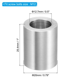 PATIKIL M12 Aluminum Spacers, 10 Pcs Metal Spacer Aluminum 12.7mm ID x 20mm OD x 25.4 mm L Aluminum Spacer Screw Standoff Round for 1/2" or M12 Screw Bolts