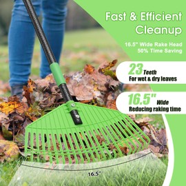 Leaf Rake for Lawn,16.5” Plastic Rake for Yard,Unbreakable Nylon Head,45” Long Handle,Garden Rakes for Grass Turf Debris Mulch Thatch Pine Needles Leaves,Lightweight for Kids Seniors,No Harm to Lawn