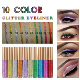 Coloured Glitter Eyeliner Liquid，Red Glitter Liquid Eye Liner, Waterproof Eyeliner Long-Lasting Glitter Liners, Silver Gold Pink Green Colourful Eyeliner for Eye Makeup, Red