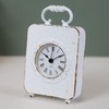 Fyne-Finds 17cm Antique Metal White Carriage Table Mantle Roman Clock