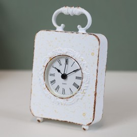 Fyne-Finds 17cm Antique Metal White Carriage Table Mantle Roman Clock Gift Home Table Decor
