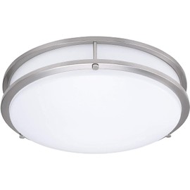 Lunabode LED Flush Mount Ceiling Light, Double Ring, Garage Light, Close to Ceiling Light Fixtures, Living Room Light, 22W (100W Eq), 1800lm, 4000K, Brushed Nickel, ETL (15", Natural White)