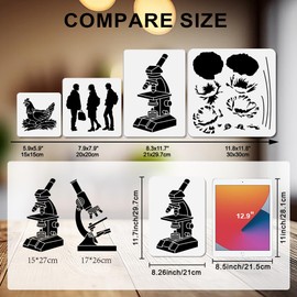 MAYJOY 2PC Microscope Stencil Set, 21x29.7cm Reusable Science-Themed Templates (Lens, Slides) for Wall Art, Furniture & Canvas Painting - Includes Brush