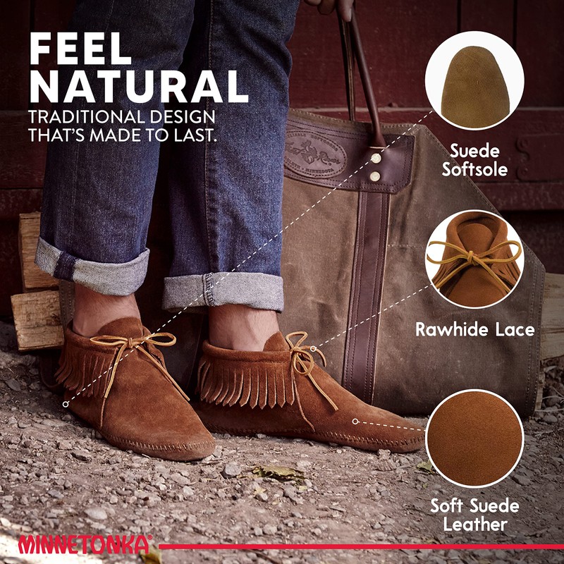 Minnetonka Men's Classic Fringe Boot, Softsole Brown, 11 M US