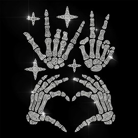 ANATTASOUL Iron On Rhinestone Transfer Sticker Crystal Iron-On Sticker Skeleton Hand Gesture Hotfix Bling Rhinestone Patch For Clothes Hat Carry Bag DIY Crafts Gifts Festival