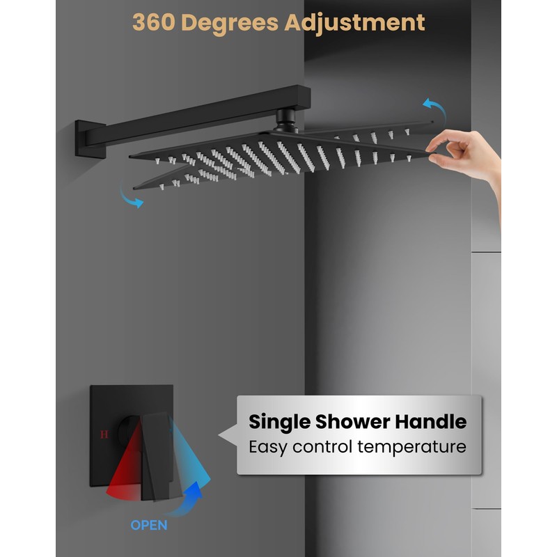Airuida Shower Faucet Set with Female Thread Rough-in Valve, Rainfall