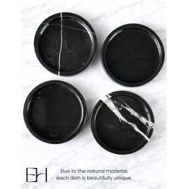 EXCHUES Marble Tray - 6" Jewelry Dish & Vanity Decor, Natural Stone Tray for Bathroom Kitchen Countertop, Small Trinket & Ring Organizer for Brides & Home (Black Marquina Round)