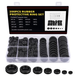 Kssvzz 200Pcs Rubber Grommet Kit, 7 Sizes Firewall Hole Plug Assortment, Closed Ring Rubber Gasket, Double Sided Rubber Plug for Wire, Cable Protection