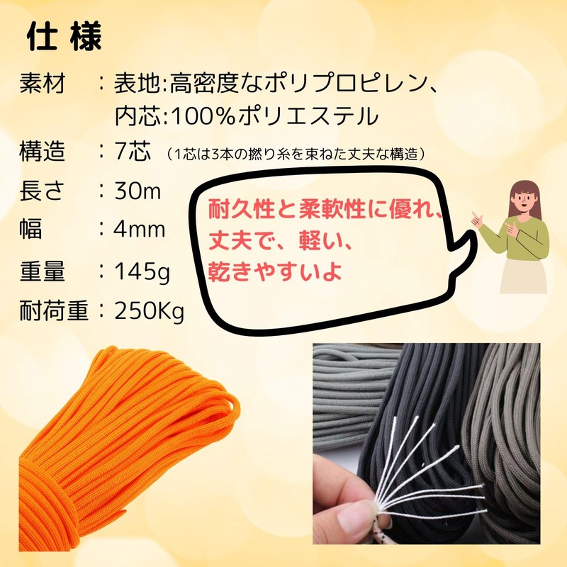 Paracord Tent Rope, Guy Rope, 18.8 ft (30 m), 0.2