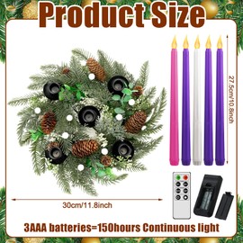 Tioncy 12 Inch Christmas Advent Wreath Candle Holder with 5 Flameless Candles Remote Control Wreaths Holder Centerpiece Decoration with Berries (White Berries,11 x 0.8 x 0.8 in)