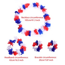Zhzrche 1 Set 4pcs Hawaiian Leis Elastic Flowers Necklaces for 4th of July, Headbands and Wristbands Tropical Luau Party Decorations