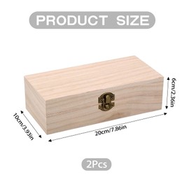 ZYQUES 2 Pcs Unfinished Wooden Boxes, 20 x 10 x 6cm Small Wood Box with Hinged Lid Diy Craft Storage Organizer Box with Locking Clasp Fortune Paulownia Wood Gifts Boxes