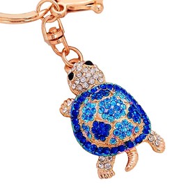 Reizteko Cute Tutle Rhinestone Alloy Women Car or Bag Keychain (Dark Blue Turtle)